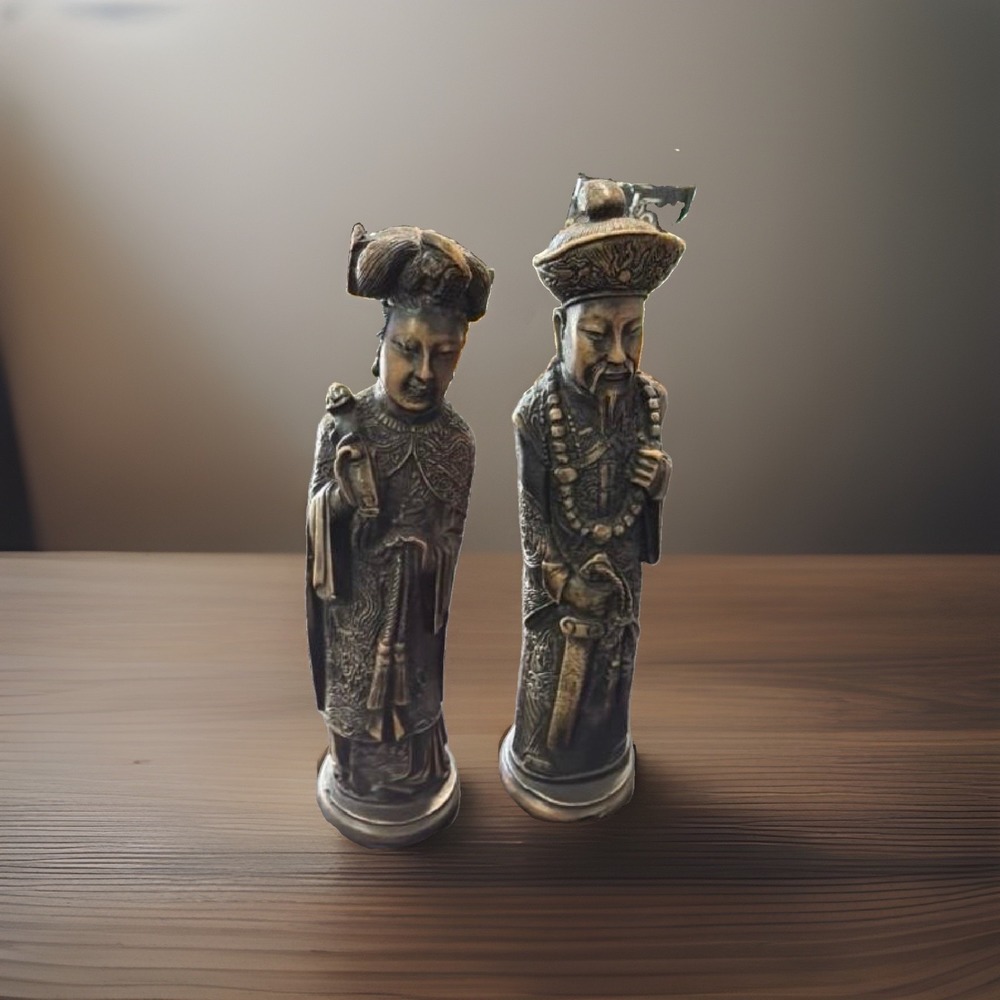 Vintage Chinese Emperor & Empress Resin Figurine 9.5" Statues Mid Century Style